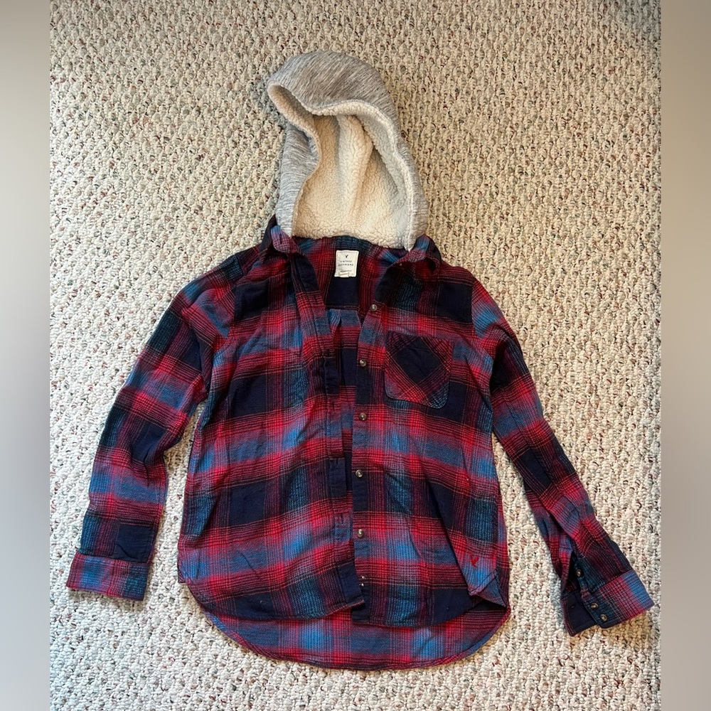 American Eagle flannel with Sherpa hood
